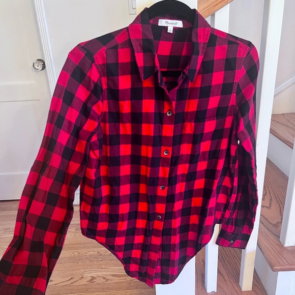 Madewell Tie Front Shirt Sasha Red/Black Buffalo Check Women’s Size Small - Picture 4 of 6